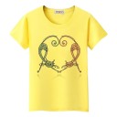 Dame T-shirt med katteprint B385 2