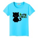 Dame T-shirt med katteprint B386 3