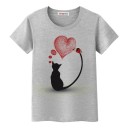 Dame T-shirt med katteprint B386 1