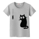 Dame T-shirt med katteprint B386 2