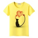 Dame T-shirt med katteprint B386 1