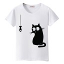 Dame T-shirt med katteprint B386 2