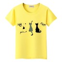 Dame T-shirt med katteprint 11