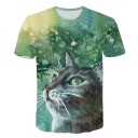 Dame T-shirt med katteprint 6
