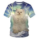 Dame T-shirt med katteprint 9