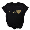 Dame T-shirt med korte ærmer, stilfuld leopardprint med hjerter og hjerteslag, afslappet T-shirt, moderigtig top med hjertemotiv 1