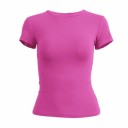 Dame T-shirt med korte ærmer, tætsiddende elastisk top med rund hals, moderne ensfarvet T-shirt, slim fit, moderigtigt tøj 6
