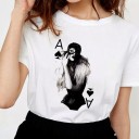 Dame-T-shirt med kortmotiv 1