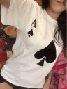 Dame-T-shirt med kortmotiv 3