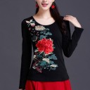 Dame T-shirt med lange ærmer og blomsterprint 6