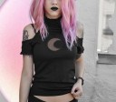 Dame T-shirt med off-shoulder-motiv, sort 3