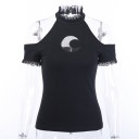 Dame T-shirt med off-shoulder-motiv, sort 4