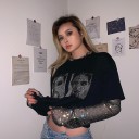 Dame T-shirt med pailletter A784 3
