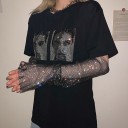 Dame T-shirt med pailletter A784 5