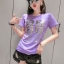 Dame T-shirt med pailletter B130 11