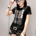 Dame T-shirt med pailletter B130 1