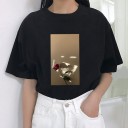 Dame T-shirt med roseprint B402 3