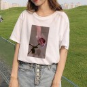 Dame T-shirt med roseprint B402 2
