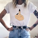 Dame T-shirt med sjovt håndtryk 14