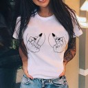 Dame T-shirt med sjovt håndtryk 3