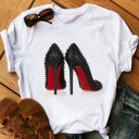 Dame T-shirt med skoprint 1