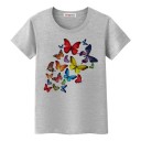 Dame T-shirt med sommerfugleprint 3