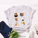 Dame T-shirt med sushi- og katteprint 10