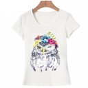 Dame T-shirt med ugleprint 2