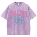 Dame T-shirt med vintageprint MALIBU BEACH Løs pasform Sommer streetwear top Retro stil Afslappet tøj Moderigtigt sporty design 7