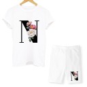Dame T-shirt og shorts med bogstaver 15