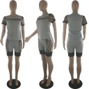 Dame t-shirt og shorts med leopardprint B979 3