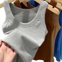 Dame T-shirt Rundt Udsnit Bredde Stropper Ensfarvet Bomulds T-shirt i Naturlig Bomuld til Komfortabel Daglig Brug 5