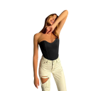 Dame T-shirt U-hals Uden stropper Korset snit Ensfarvet corset T-shirt i polyester og bomuld 5