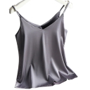 Dame T-shirt V-hals Tynde stropper Ensfarvet elegant T-shirt i polyester og silke til let sommerbrug 10