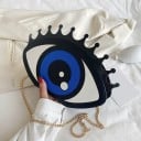 Dame taske i øjeform Crossbody over skulderen Gylden kæde Blå iris og sorte vipper Originalt modeaccessory 26 x 18 x 7 cm 6