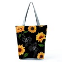 Dame taske med solsikketryk Polyester taske med grå håndtag og udvidet form opad Blomster mønster Dimensioner 27 x 37 x 8 cm 3