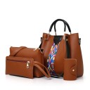 Dame taske sæt 4 stk. i kunstlæder Stor taske med farverig rem Skuldertaske Clutch og etui til dokumenter 3