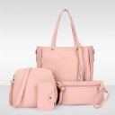 Dame taske sæt 4 stk Stor taske med kvast Lille skuldertaske Clutch og etui til dokumenter PU læder 4