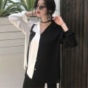 Dame tofarvet skjorte med lange ærmer Løs pasform Kontrast brystlomme Knaplukning Polyester Til sommerdage 3