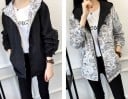 Dame tosidet jakke med hætte til forår og efterår Ensfarvet side og tegneserieprint Lynlås Polyester og mikrofiber 16