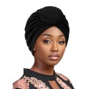 Dame turban med dekorativ rose 58 cm af polyester med rynket overflade til daglig brug og dækning af hår 2
