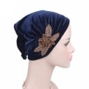 Dame velour hat i turban stil med dekorativt perlebroderi Rynket front Elegant tilbehør Universel størrelse 5