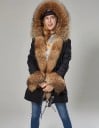 Dame vinter parkas med hætte kantet med pels fra mårhunden Pelsforing og manchetter Justering i taljen Længde til midt på låret 6