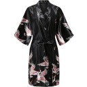 Damebadekåbe med fuglemotiv Let og elegant badekåbe i 100% silke med snøring i taljen Blødt, flydende materiale til hjemmekomfort og afslapning 7