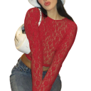 Dameblondetop med lange ærmer Elegant transparent snit Åndbart materiale Kort crop-model Velegnet til aften- og festoutfits 3