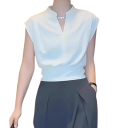 Damebluse V-udskæring Uden ærmer Ensfarvet let bluse af viskose og polyester velegnet til arbejde og sommer 2