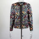Damejakke til forår og efterår med farverigt blomsterprint på sort baggrund Uden krave Dekorative striber med ornamenter Bomuld og polyester 6