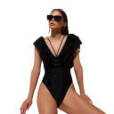 Damejumpsuit Badetøj Ensfarvet V-Udskæring Bredte Stropper Flæser Polyester Spandex Elastisk Sommer Strandbadetøj 1