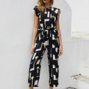 Damejumpsuit med flæser, sort 1