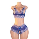 Damek lace sæt med blomsterdesign åben bh med udskæringer og sløjfer og gennemsigtige trusser med åben skridt 5